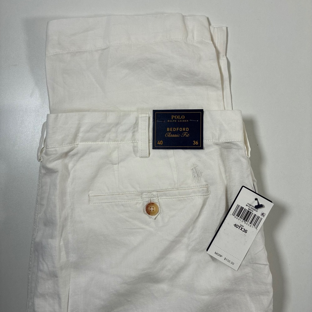 NEW Polo Ralph Lauren Bedford Linen Blend Pants 40x36 White Classic Fit